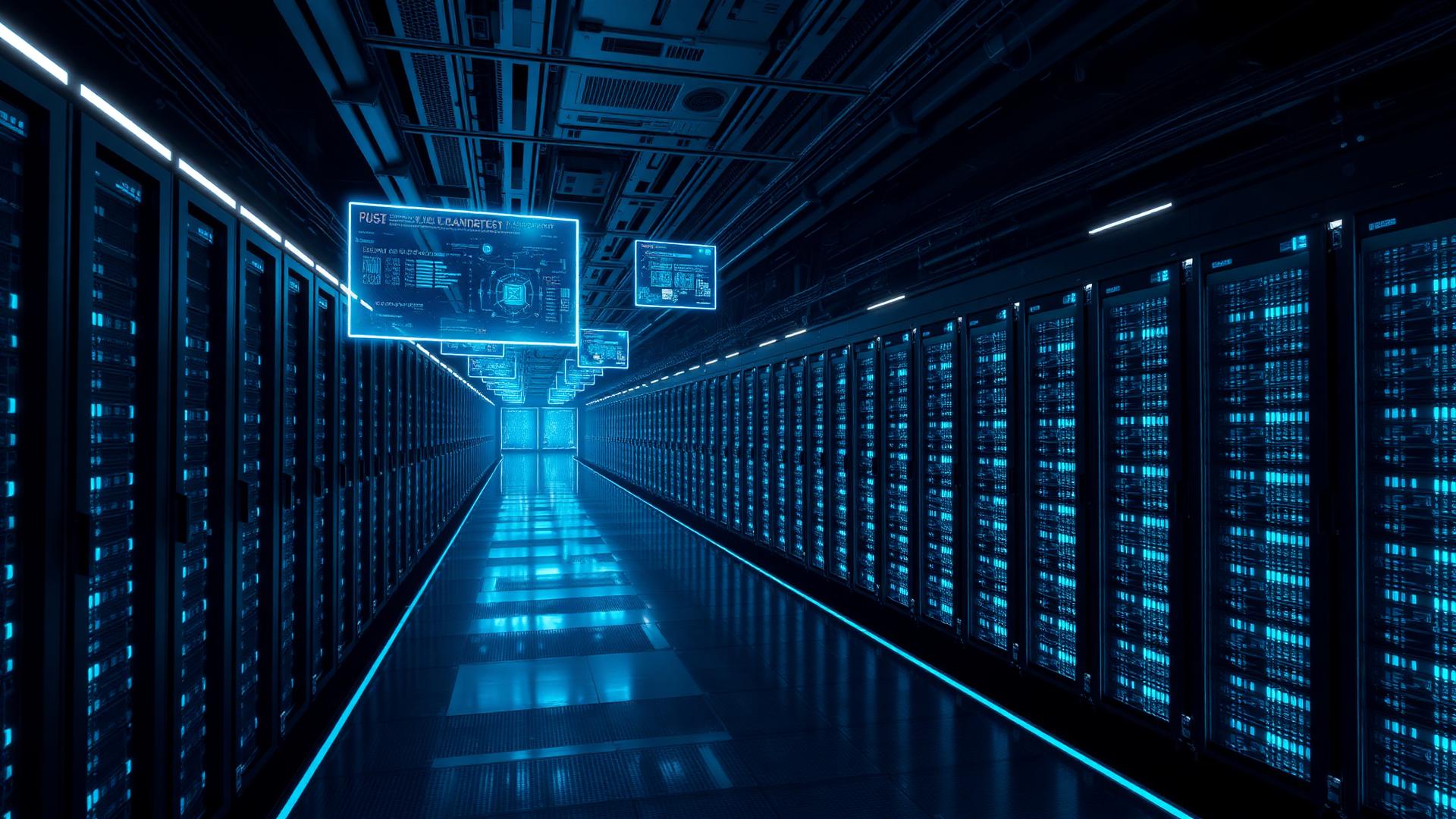 Aurora AI Compute Hall — rows of liquid-cooled GPU racks inside the Western Australia data centre